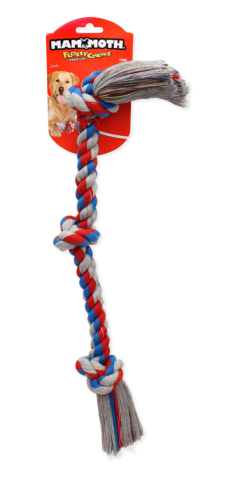 Mammoth Flossy Chews Rope Tug – Premium Cotton-Poly Tug Toy for Dogs – Interactive Rope Toy (Colors May Vary) Medium 20" 3 Knot Dog - PawsPlanet Australia