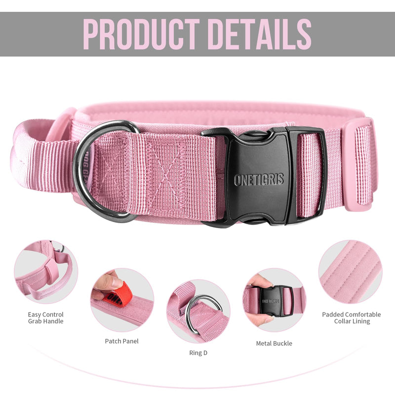 OneTigris Tough Dog Collars, Tactical Dog Collar with Handle, Milltary Adjustable Dog Collar with Heavy Duty Metal Buckle for Training (Large,Pink) L Pink - PawsPlanet Australia