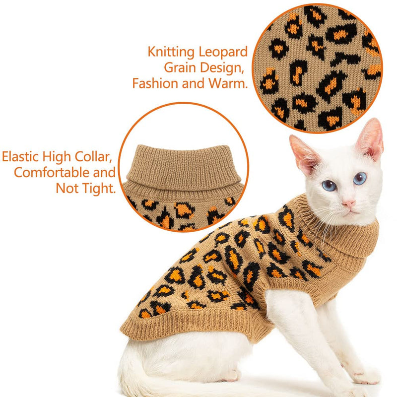 Winter Warm Cat Sweater Turtleneck Puppy Pets Sweater Knit Vest Fashion Leopard for Cats Puppy Small Animals Brown Medium Yellow - PawsPlanet Australia