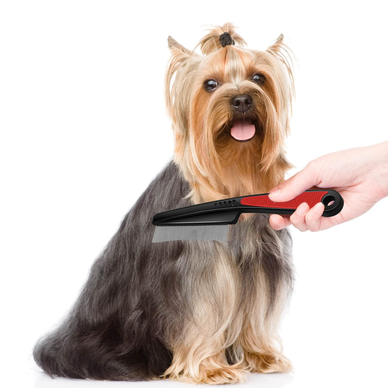 Flea Comb with Rubber Handle, Flea and Tick Comb for Dogs & Cats, Fine Teeth Grooming Comb for Dogs Cats (Red) - PawsPlanet Australia