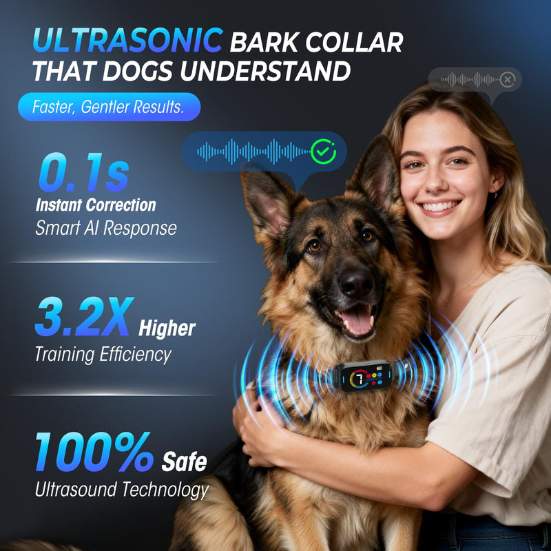 Ultrasonic Bark Collar for Large Medium Small Dogs,Automatic Anti Barking Training Collar with 7 Sensitivity Levels Black
