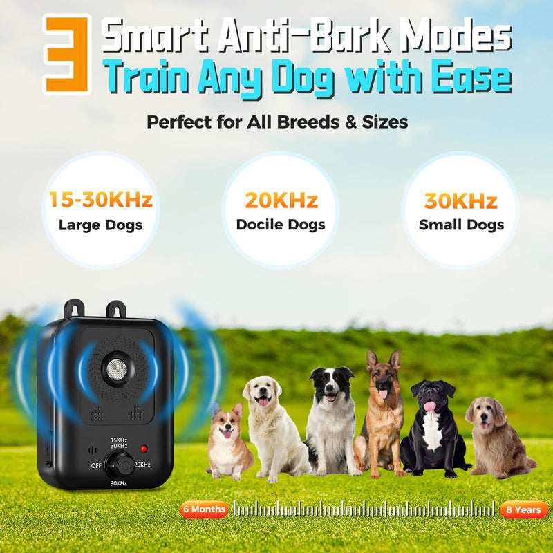 Anti Barking Device for Dogs, Ultrasonic Dog Bark Deterrent Devices, Dog Barking Deterrent Devices, 3 Modes Ultrasonic Bark Box, Dog Barking Stopper Long Range 33ft - for Indoor & Outdoor Use Grey