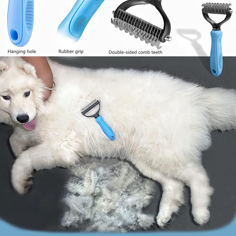 Undercoat Rake for Dogs, Dematting Tool Set - Large Dog Grooming Rake + Double Row Stainless Steel Pins Deshedding Comb, Pet Under Coat Brush for Long Hair Cat, Dog, Hores - PawsPlanet Australia