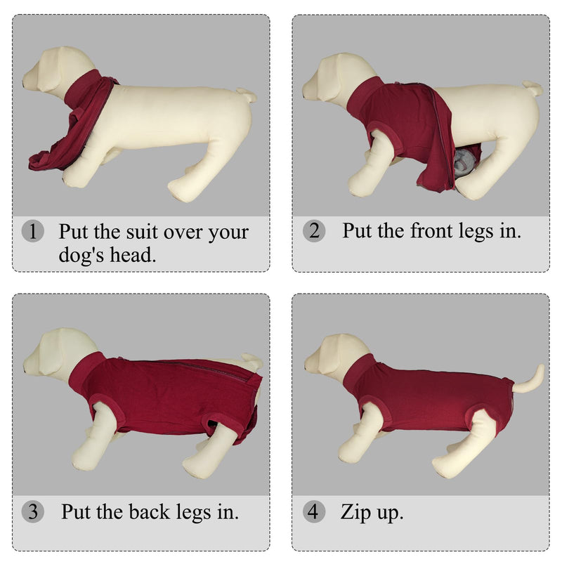 Red Post Op Dog Recovery Suit Female Spay Vest After Surgery with Zip Dog Onesie Body Suit Spay Recovery Suits Female Dogs Surgical Suits After Spaying Medical Vest Dogs Pyjamas Surgery Shirt M+ Female-Red