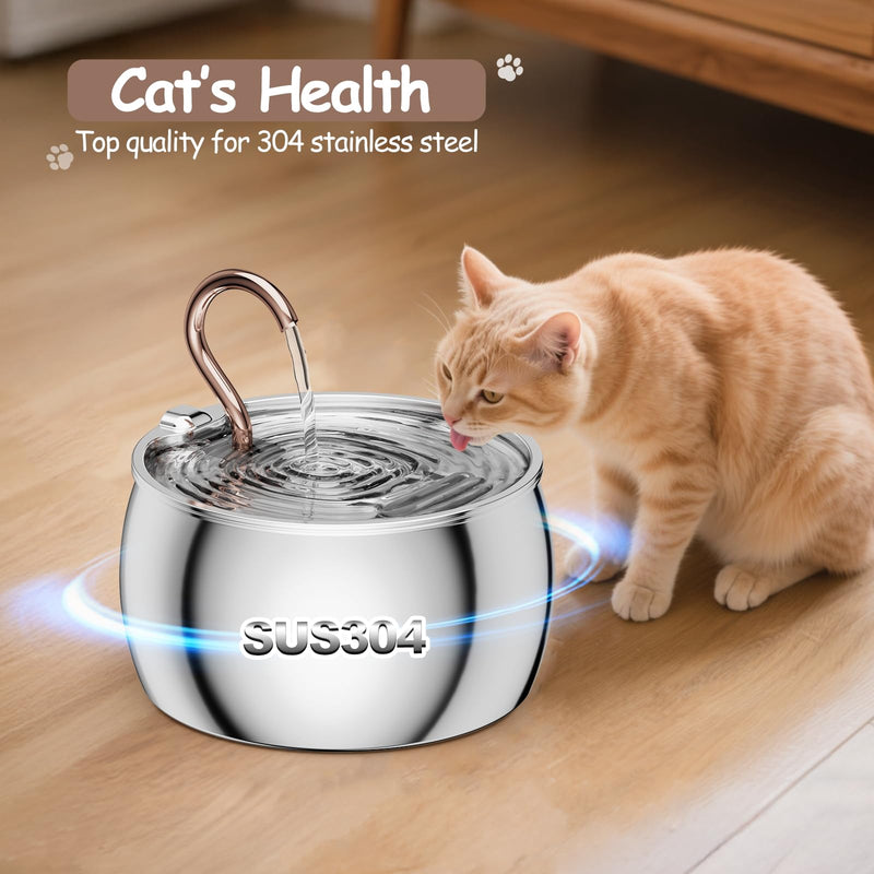 Cat Water Fountain Stainless Steel -2.5L/84oz Gooseneck Kitty Cat Fountain for Drinking Spout - Pet Water Fountain for Cats Inside - Quiet Automatic Cats Water Bowl Dispenser - for Pets& Small Dog - PawsPlanet Australia