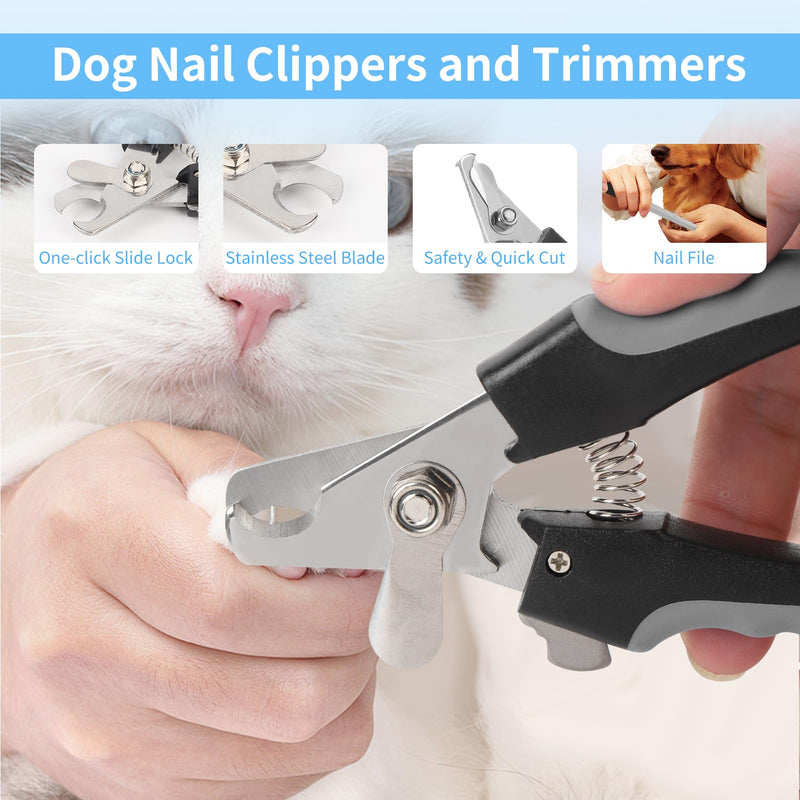 9 Pcs Pet Grooming Brush Set for Shedding, Professional Cats Dogs Long Hair Brush Nail Clipper And File Grooming Kit Self Cleanup Deshedding Multifunctional for Dogs Cats (Grey) Grey - PawsPlanet Australia