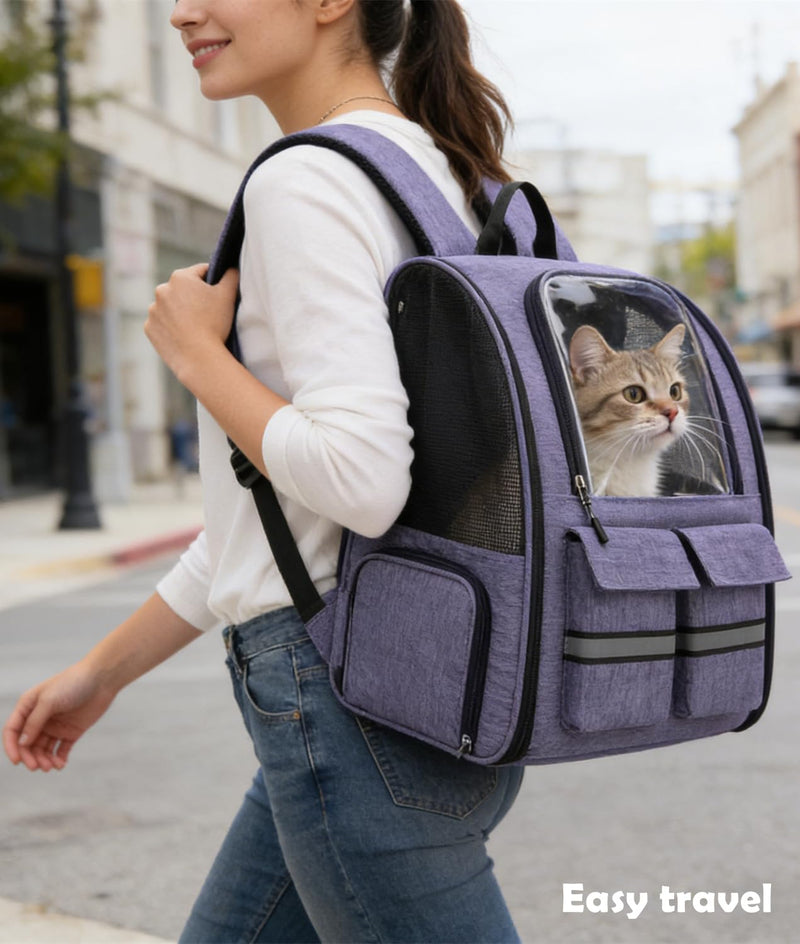 Cat Backpack Carrier Small Dogs Backpack Carrier,Large Space Breathable Cat Bubble Backpack,Shaded Puppy Backpack Carrier,Ventilated for Travel, Hiking,Cycling,Shopping,and Vet Purple - PawsPlanet Australia