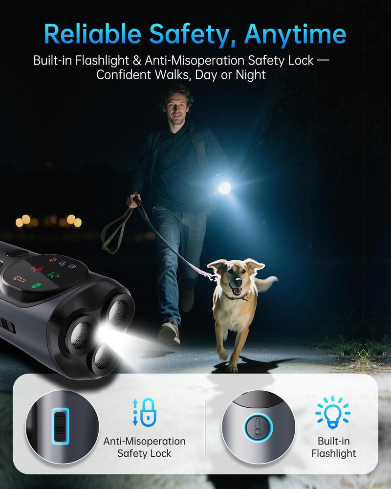 2025 Dog Bark Deterrent Devices with HD Display – No Shock Dog Training Tool with 3 Emitters, 50FT Range, Flashlight, Rechargeable Anti-Bark Deterrent for All Dog Sizes