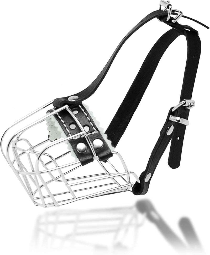Dog Chrome Metal Muzzles Wire Basket Adjustable Leather Straps Сircumference is 6.6-8.2 in the Length is 1.9-2.3 in0