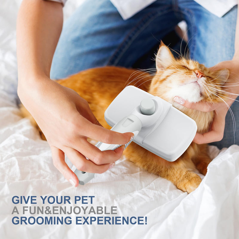 Self-Cleaning Slicker Brush for Dogs & Cats, Grooming Combs for Short & Long-Haired Dogs, Cats, Rabbits & More - Gently Removes Loose Undercoat, Mats and Tangled Hair White
