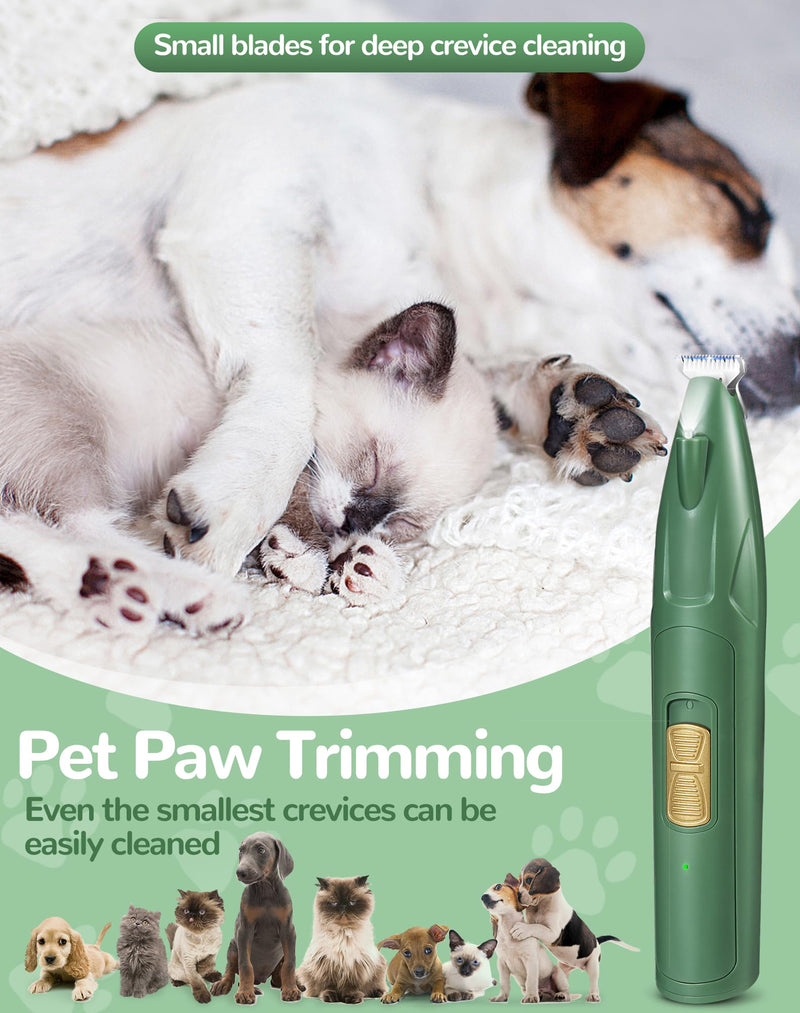 LEYOUFU Dog Paw Trimmer with LED Light, 2 Speed Dog Clippers for Grooming Small Dogs, Rechargeable Low Noise Pet Shaver for Trimming Dogs Cats Hair Around Paws, Eyes, Ears, Face, Rump Green - PawsPlanet Australia