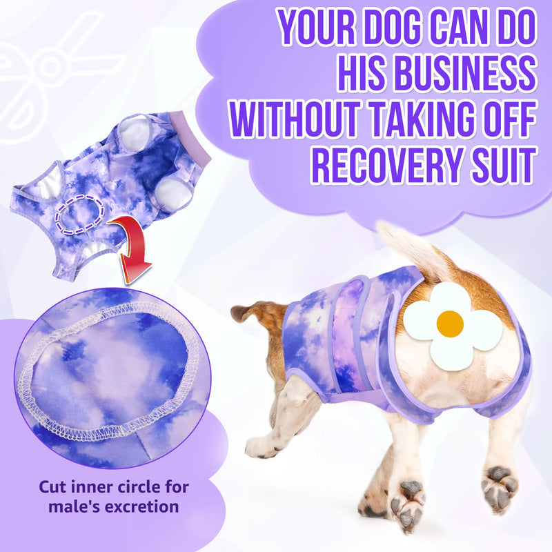 Lukovee Recovery Suit for Dogs, Zipper On Recovery Suit for Female Male Dog, Onesie Abdominal Wounds Cone E-Collar Alternative Prevent Licking Spay Recovery Suit (Purple Tie-dye,Small) Small Purple Tie-dye