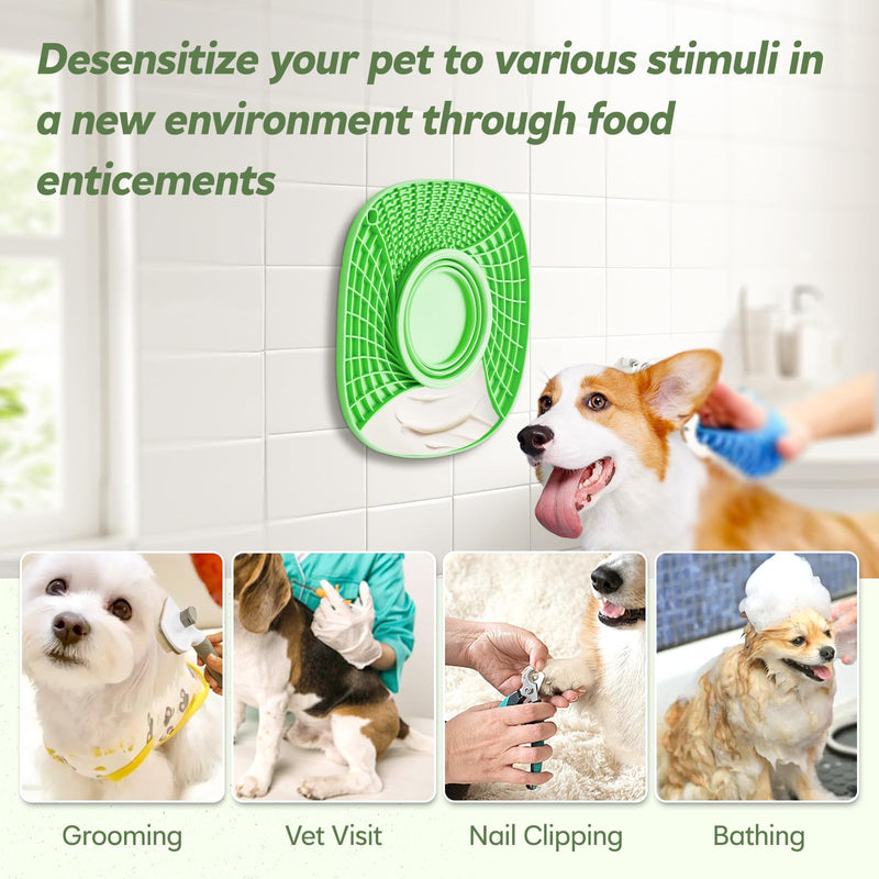 Licking Mat Slow Feeder for Dogs and Cats, Premium 3 in 1 Lick Pad & Foldable Water Bowl w/Suction Cups for Dog Anxiety Relief,Slow Feeder Dog Healthy Eating Bowl, Bathing, Grooming, Training (Green) Green - PawsPlanet Australia
