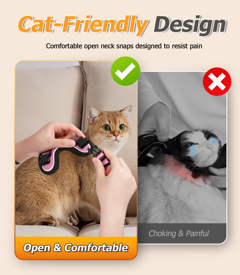 Halypet Cat Harness and Leash Set [H500 Pro Escape Proof Cat Harness for Walking, Adjustable Breathable Soft Travel Cat Leash, Reflective Strips Kitten Harness X-Small Pink