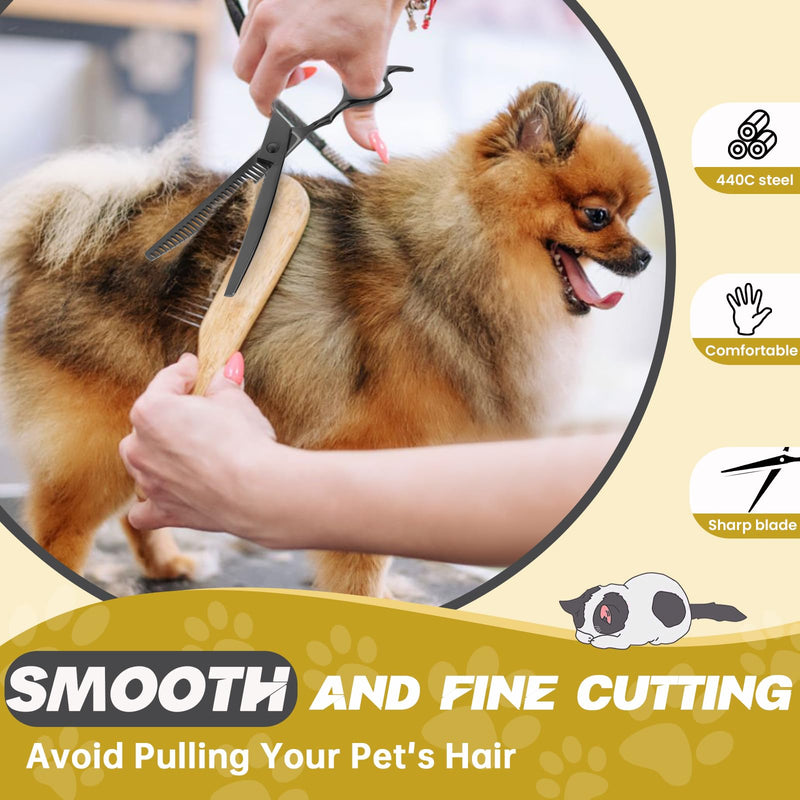 JASON 7" Curved Chunker Dog Scissors - Ergonomic Pet Scissors Black Curved Dog Shears 440C Stainless Steel Grooming Shears Professional Pet Shears For Groomer (28-Teeth, Down-curved) - PawsPlanet Australia