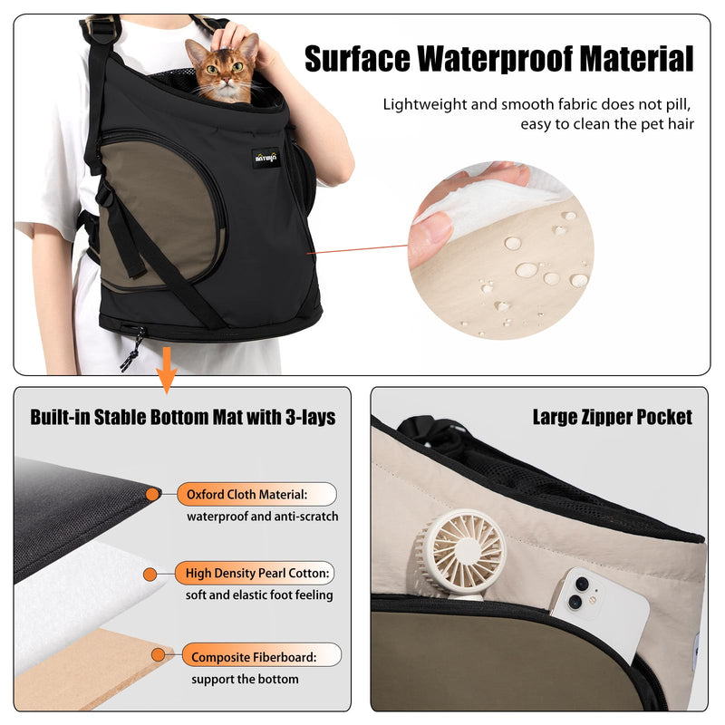 NATUYA Dog Front Carrier, Pet Carrier Front-Pack for Small Dog Puppy Cat, Travel Hiking Waterproof Lightweight Pet Bag, Padded Bottom Mat & Zip Pockets (Black) Black - PawsPlanet Australia