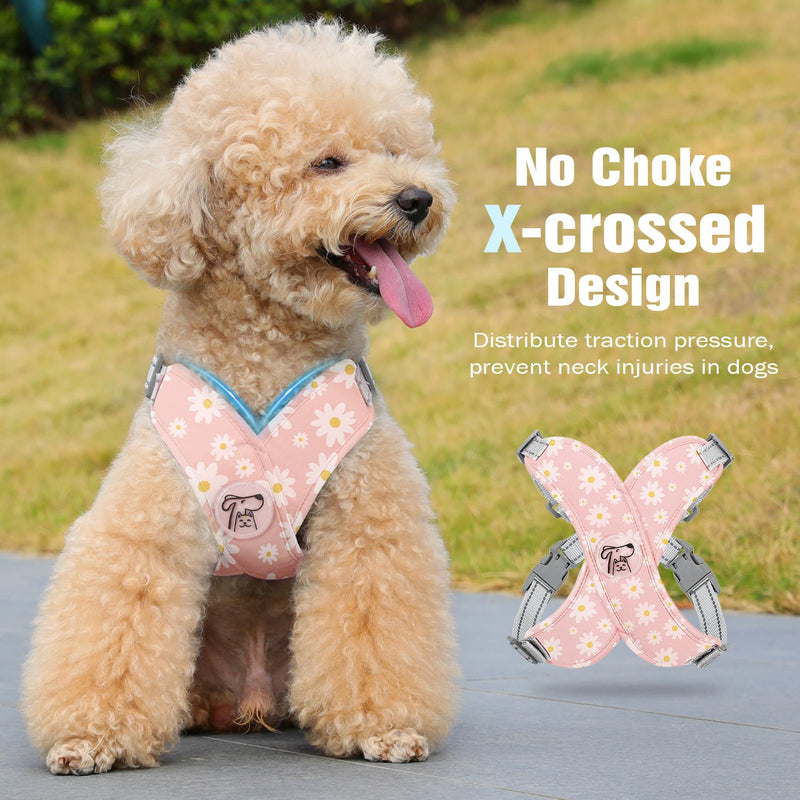 Pawaboo Small Dog Harness and Leash Set, Puppy Harness X-Frame No Pull No Choke, Dog Vest Harness Adjustable for Small Medium Sized Dogs,Soft Breathable Pet Harness for Walking Outing, M, Pink Daisy M(Neck 15.7-18.9" Chest 14.2-23.6") - PawsPlanet Australia