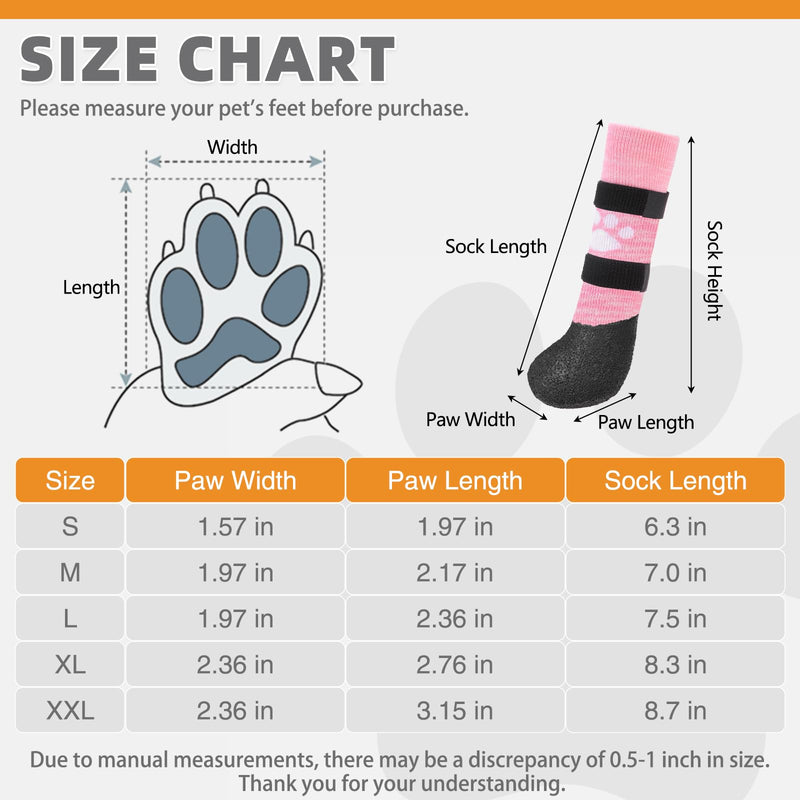 KOOLTAIL Anti Slip Dog Socks to Prevent Licking Paws for Hot/Clod Pavement,Waterproof Long Snow Dog Boots&Paw Protectors with Straps Traction Control for Hardwood Floor for Small Medium Large DogsS Pink with Paw Pattern