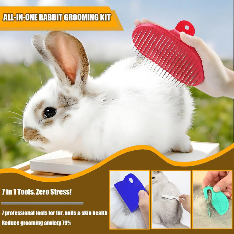 Rabbit Grooming Kit – Bunny Grooming Kit with Shedding Brush, Nail Clippers & Comb – Small Animal Grooming Supplies for Rabbits, Guinea Pigs, Hamsters, Ferrets - Small Pet Shedding & Care (Pink) Pink