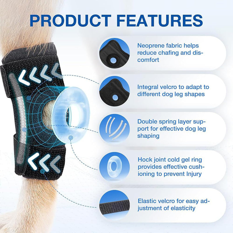 NeoAlly® - Rear Leg Hock Brace with Metal Spring Strips, Dog Leg Brace for Rear Leg, Hock and Ankle Support, Rear Dog Leg Brace for Smaller Dogs, Short Version, Small, 1 Pair Small (1 Pair) - PawsPlanet Australia
