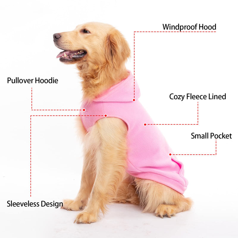 EXPAWLORER Dog Hoodie with Pocket, Polar Fleece Dog Sweatshirt Fall Cold Winter Sleeveless Sweater with Hood, Warm Cozy Pet Clothes for Small to Large Dogs Boys and Girls (Pink, XL) X-Large Pink