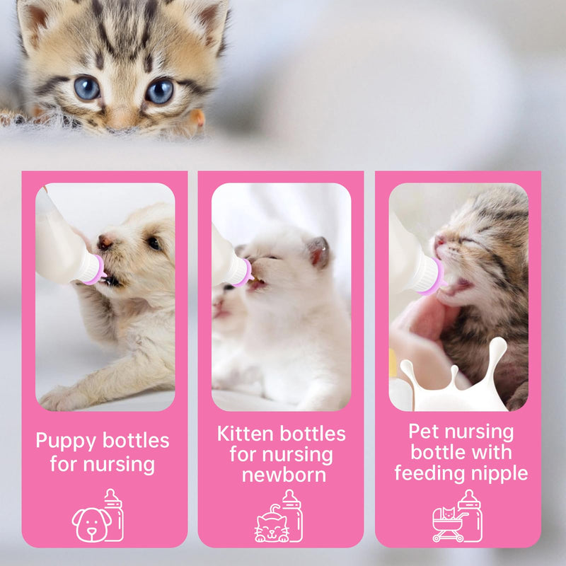 5Pack Kitten Bottle for Nursing Puppy Milk Kitten Bottles Feeding Kit Silicone Nipple for Newborn Pets Kittens, Puppy,Squirrel (Pink) - PawsPlanet Australia