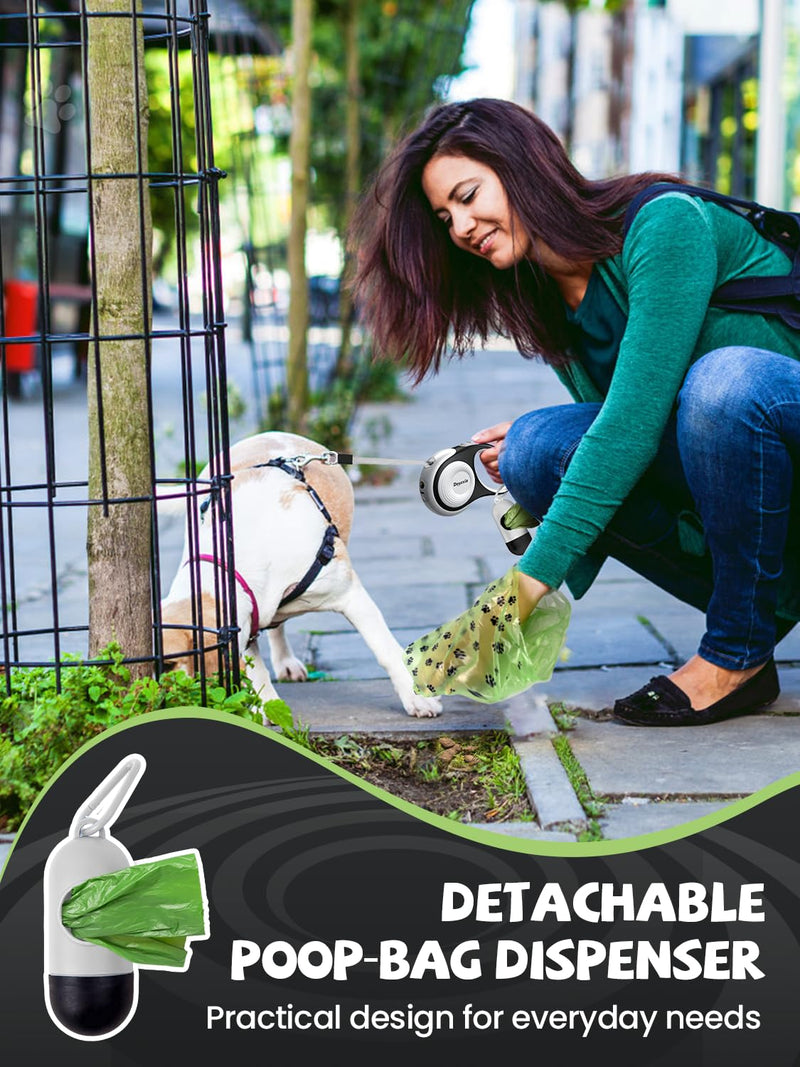 Retractable Dog Leash with LED Flashlight, Douexio Upgrade 3 in 1 Dog Leash Retractable for Small Medium Dogs Up to 66 lbs, 16ft, Anti-Slip Handle,One-Handed Brake (White) White - PawsPlanet Australia