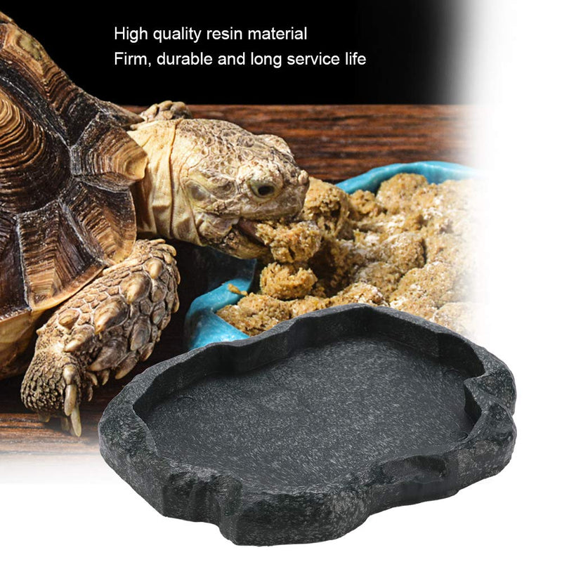 HEEPDD Reptile Bowl, Resin Rock Reptile Food and Water Feeder Pet Aquarium Ornament Terrarium Dish Plate for Tortoise Lizard Iguana(Dark Green M) Dark green M