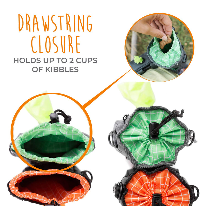 Mighty Paw Dog Treat Bag - Drawstring Closure Pouch - Includes Carabiner Hook and Pick-up Bags - Paw Treat Bag - Training Treat Pouch - Dog Paw - Pet Treat Pouch - Training Treat Bag - (Grey/Green) - PawsPlanet Australia