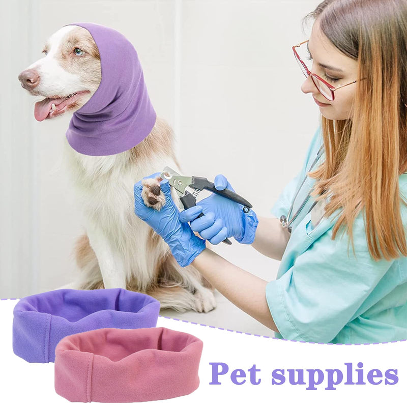 2PCS Dog Ear Defenders, Breathable Pet Ear Protectors, Soft Warm Dog Snood for Shower for Noise Grooming Anxiety Calming (Purple Pink)
