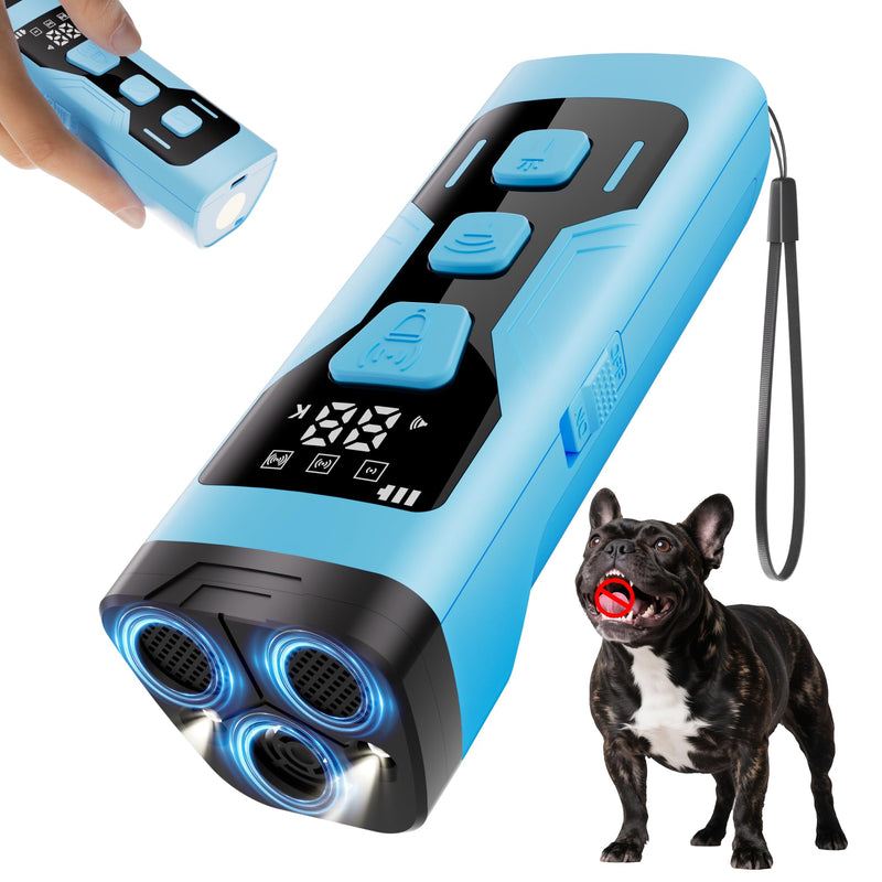 3X Ultrasonic Dog Bark Deterrent Devices, 65FT Far Anti Barking Device for Dogs, 4 Gear Frequencies Safer Alternatives to Dog Training Bark Collars for All Dogs (Blue)