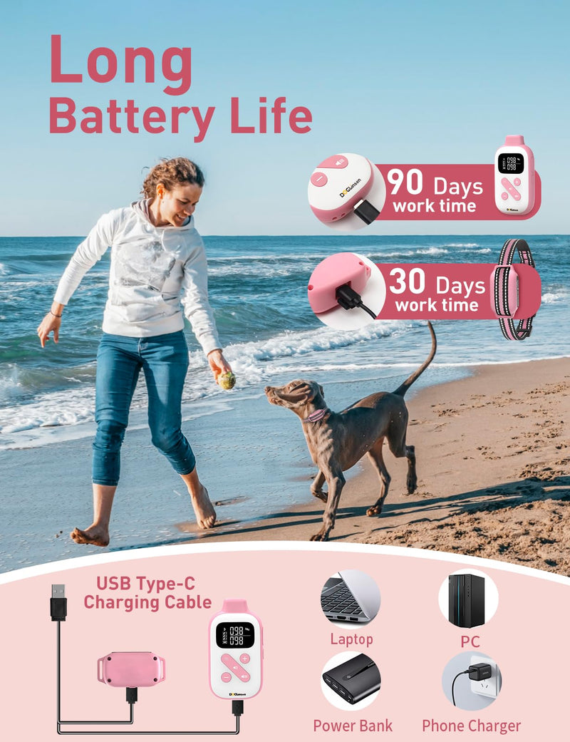 No Shock Dog Training Collar, Beep and Vibrating Dog Collar with Remote 2800Ft, Vibration Collar for Small Medium Large Dogs - No Prongs Pink - White