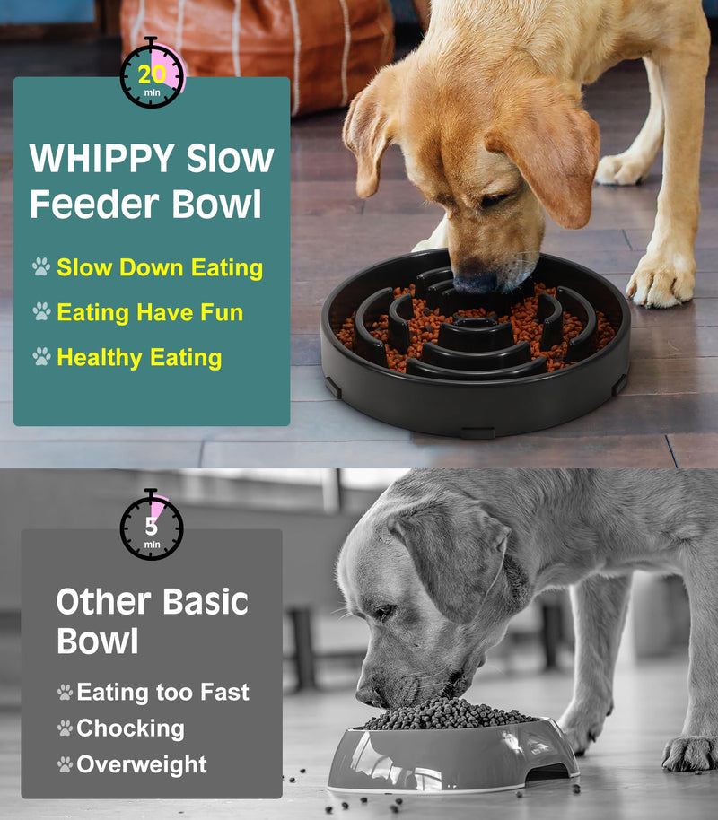 WHIPPY Large Slow Feeder Dog Bowls for Large Medium Dogs Anti-Chocking Slow Feeding Maze Dog Food Bowl Slow Eating Interactive Bloat Stop Puzzle Bowl,black A-black