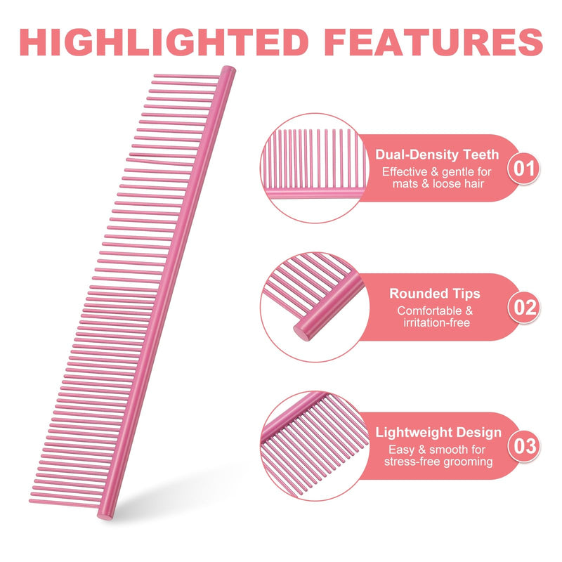 Dog Cat Comb, Pet Combs Stainless Steel Teeth with Rounded Ends for Knots Mats Loose Hair Removal, 7.5IN (Pink Coated, 3 Pack), Grooming Tool Intended for Long Curly Hair Pet Pink Coated 7.5 IN