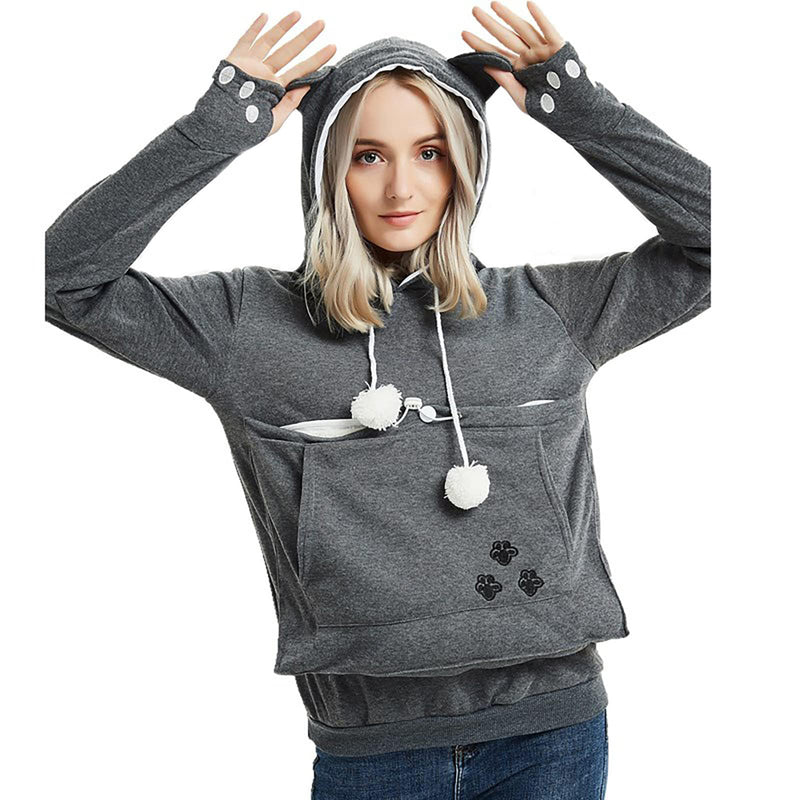 XUDREZ Unisex Big Pouch Hoodie Long Sleeve Pet Dog Holder Carrier Sweatshirt Hooded Pocket Kangaroo Hoodie 3X-Large Dark Grey - PawsPlanet Australia