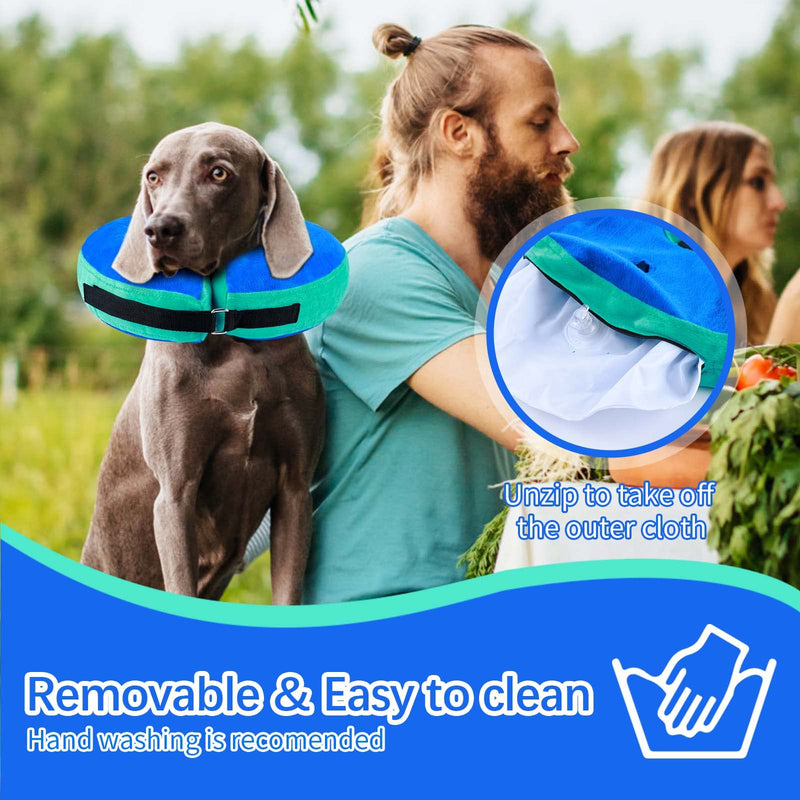 Inflatable Dog & Cat Collar, Protective Collar Dog with Adjustable Fastening, Dog Collar, Leak Protection for Recovery After Surgery or Wounds for Dogs (Blue L) Blue [neck: 12"-18"] large