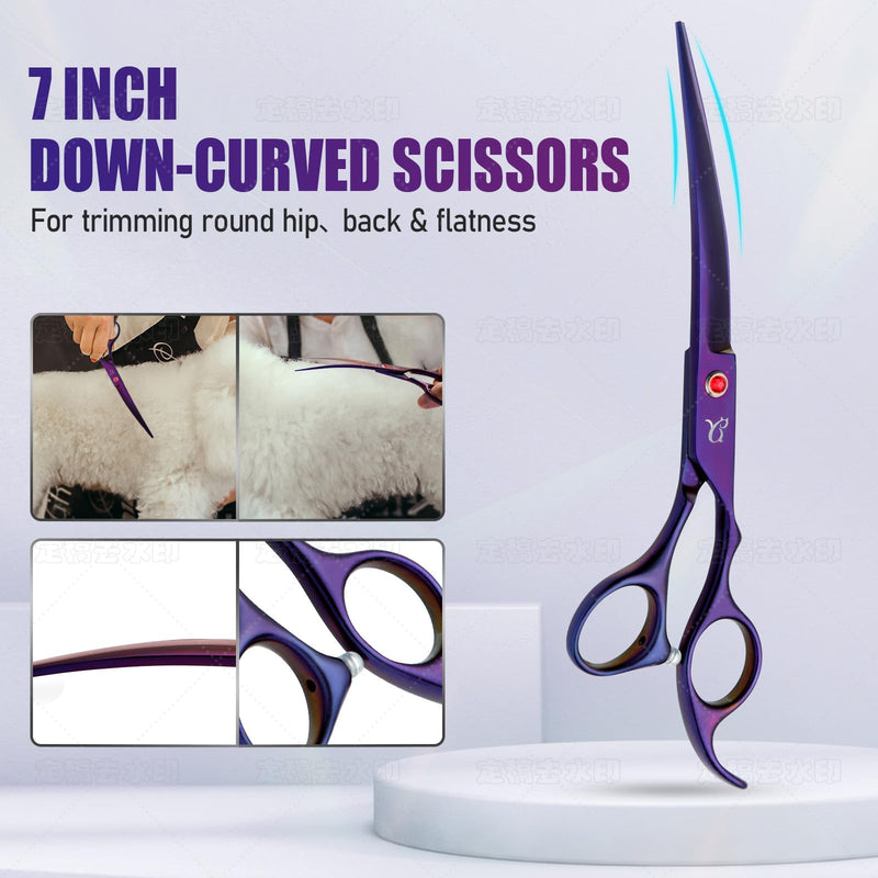 Dog Grooming Scissors,Purple Scissors Curved Scissors with Safety Round Tips,Sharp and Durable 6 in 1 Dog Scissors for Grooming - PawsPlanet Australia