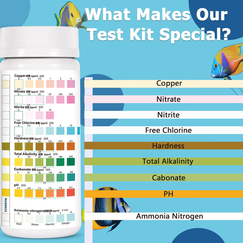 Aquarium Test Strips for Fish Tank: 9 in 1 Aquarium Water Test Kit for Freshwater - 150ct Fish Test Strips Testing Ammonia pH Nitrate Chlorine Nitrite Hardness Alkalinity Copper 9 in 1 - 150 Count