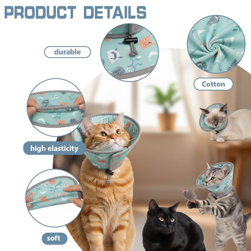 Cat neck brace, adjustable protective collar for cats, soft and comfortable, anti-bite collar, for puppies and small dogs (Green, M)