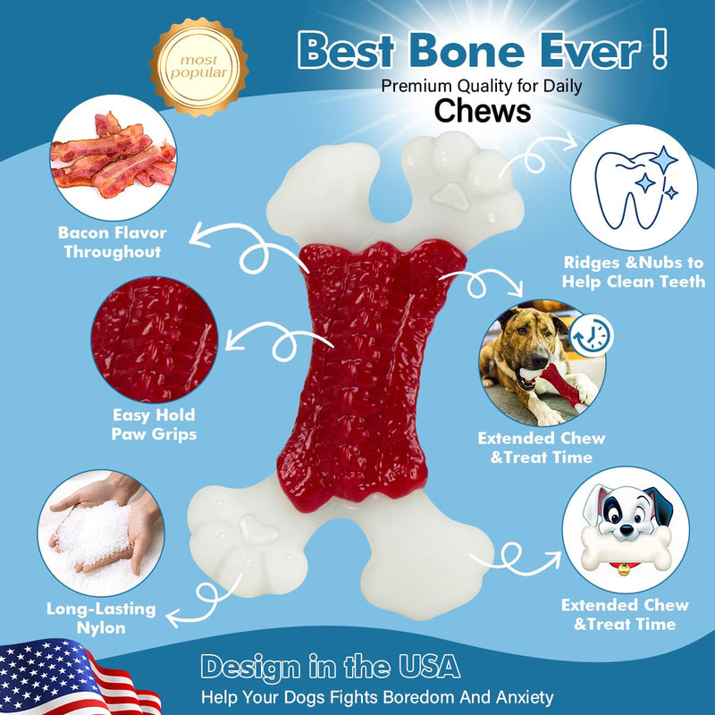 Dog Toys for Aggressive Chewers, Dog Toys for Large Dogs, Indestructible Dog Bones for Aggressive Chewers, Tough and Durable Dog Chew Toy, Real Bacon & Beef Flavors - PawsPlanet Australia