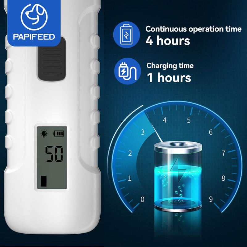 PAPIFFEED Dog Nail Grinder with LCD Display – Quiet Electric Nail Trimmer with Dual LED Light, Safe for Black & Thick Nails, Rechargeable for Small Medium Large Dogs & Cats (White) White