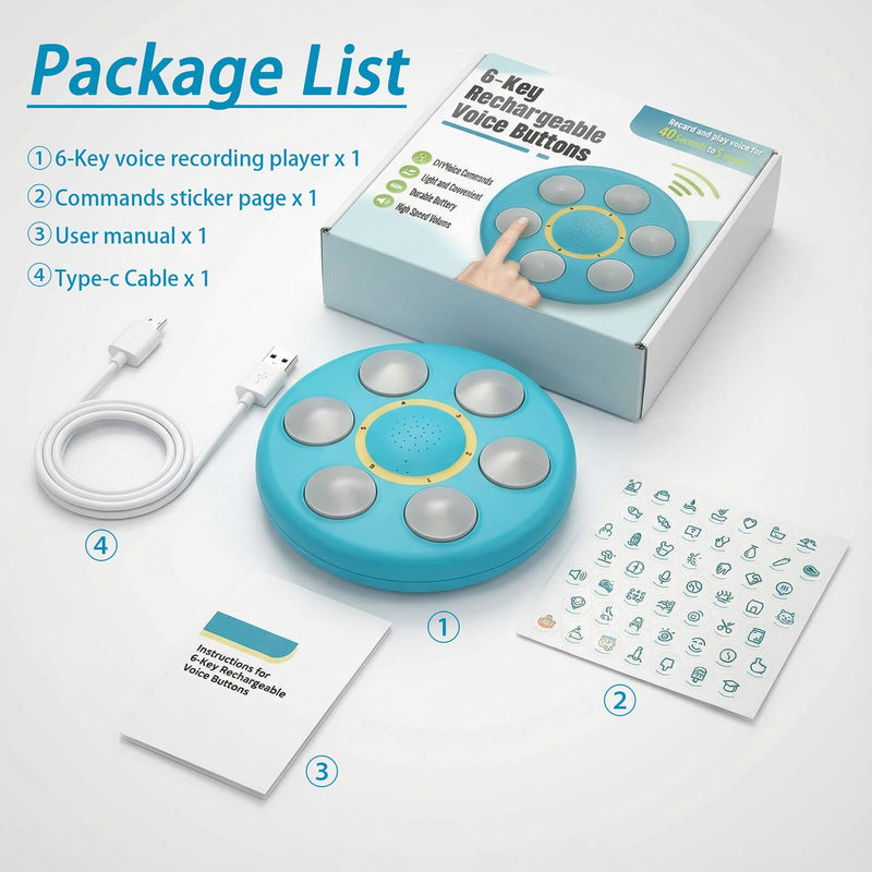 Six-in-One Voice Recording Button, Dogs cat Talk& Speaking Buttons for Communication Pet Animal Training Buzzers, Classroom Fluent Answer 30 Second Record & Playback, Funny Gift for Study Office Home - PawsPlanet Australia