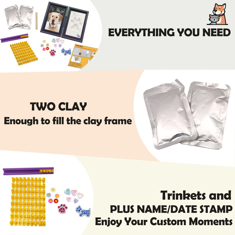 Dog or Cat Paw Print Kit with Trinkets,Pet paw Print Impression kit with 2 Clay,Wooden Dog Picture Frame,Personalized Gift Keepsake for Pet Lovers-Black Black - PawsPlanet Australia