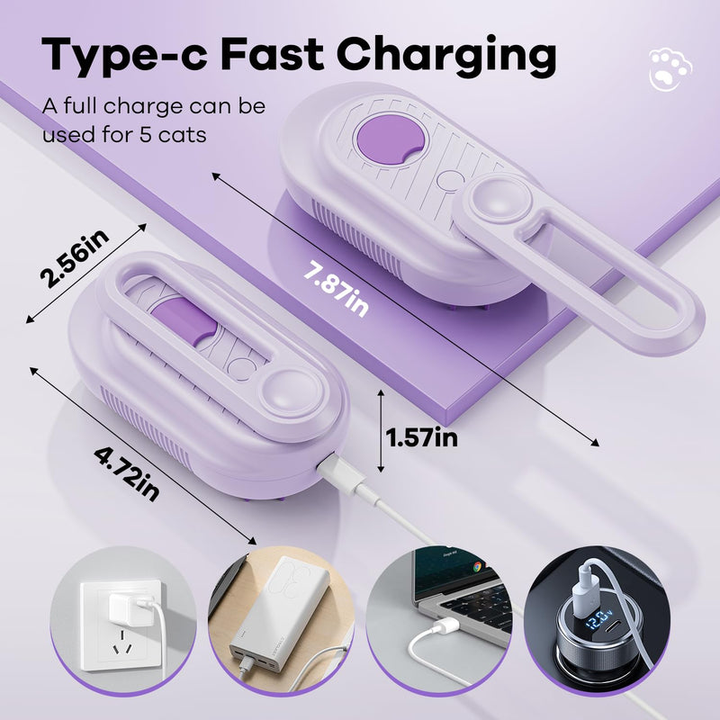 Cat Steam Brush for Shedding, 4 in 1 Brushs with Foldable Handle, Steam Brushs for Cats, Spritz Defur Comb for Cats, Water Brush for Cat, Pet Spray Hair Removal Comb purple - PawsPlanet Australia