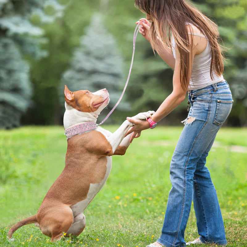 Dog Collars for Medium Dogs with Leash, Epesiri Spiked Dog Collar for Large Dogs, Girl Pink Dog Collar, Studded Rivet Pit Bull Leather Dog Collar Durable Cat Collar for Small Medium Large Pet Gift M=11.8"-12.6" - PawsPlanet Australia