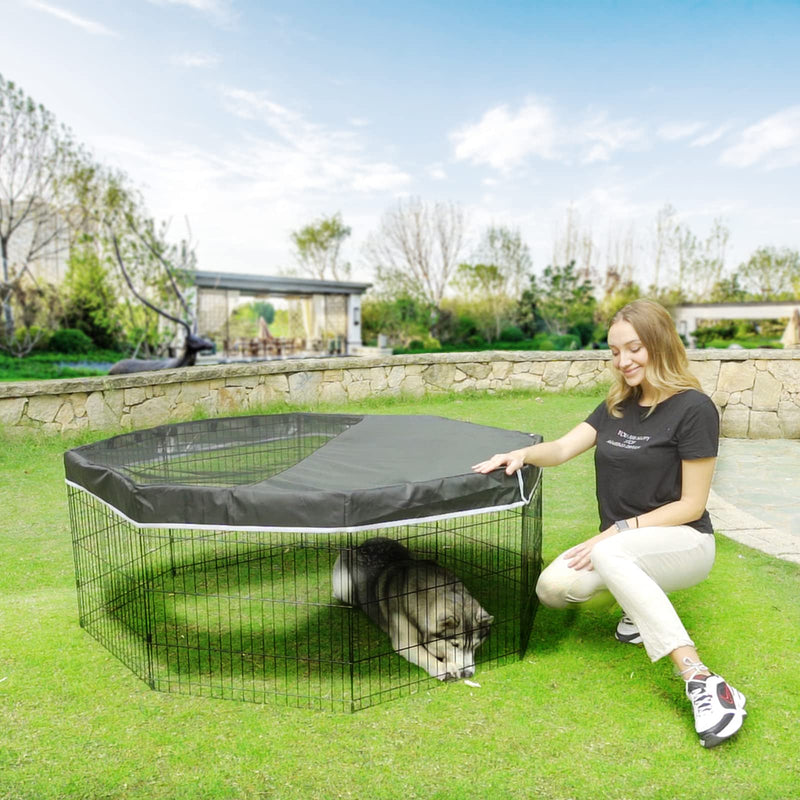 PJYuCien Dog Playpen Mesh Top Cover, Fits 24 Inch 8 Panels Regular Octagon Metal Exercise Pet Pen, Adhesive Tape Connections, Black (Note: Cover Only, Fence Not Included) Only Top Cover, Adhesive Tape Connections Connections - PawsPlanet Australia