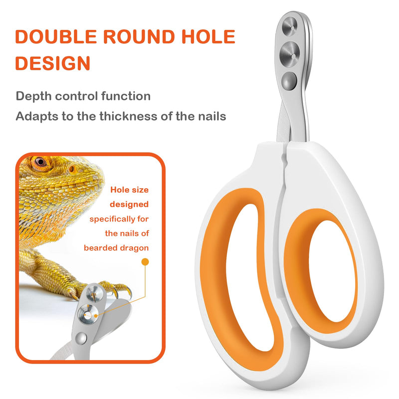 Bearded Dragon Professional Clippers - Depth-Limited Dual Holes, Angled Groove & Non-Slip Handle for Safe Trimming (White) round hole scissors