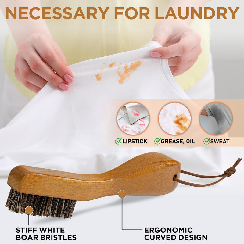 TAKAVU Stain Brush, Horsehair Bristle Laundry Brush for Stain Removal, Cleaning Brush with Ergonomic Handle, Suitable for Delicate Fabrics Without Damage, Perfect for Laundry, Shoes, Boots, Home Horse Hair Bristle - PawsPlanet Australia
