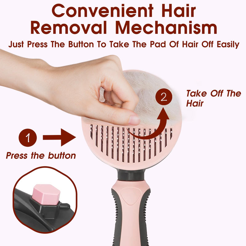 Pet Hair Brush, Cat Brush Self Cleaning Slicker Brush, Dog Brush for Shedding and Grooming, Pet Brush for Short and Long Haired Dogs Cats Rabbits, Removes Loose Undercoat & Tangled Hair (Pink) Pink Slicker Brush - PawsPlanet Australia