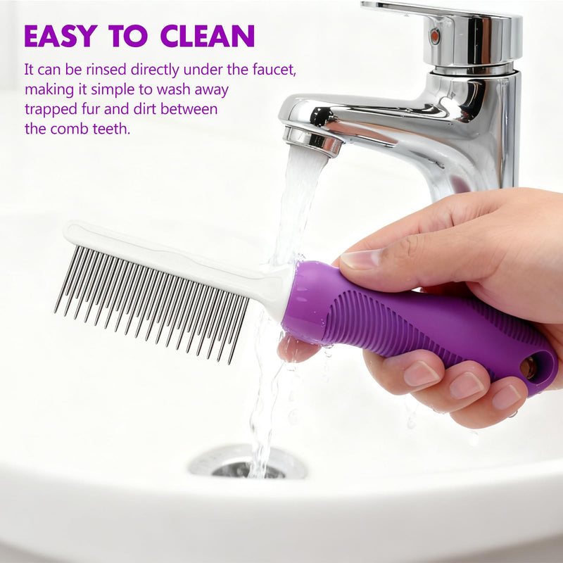 Professional Detangling Pet Comb, Dual-Length Stainless Steel Teeth for Dogs Cats for Dematting and Grooming
